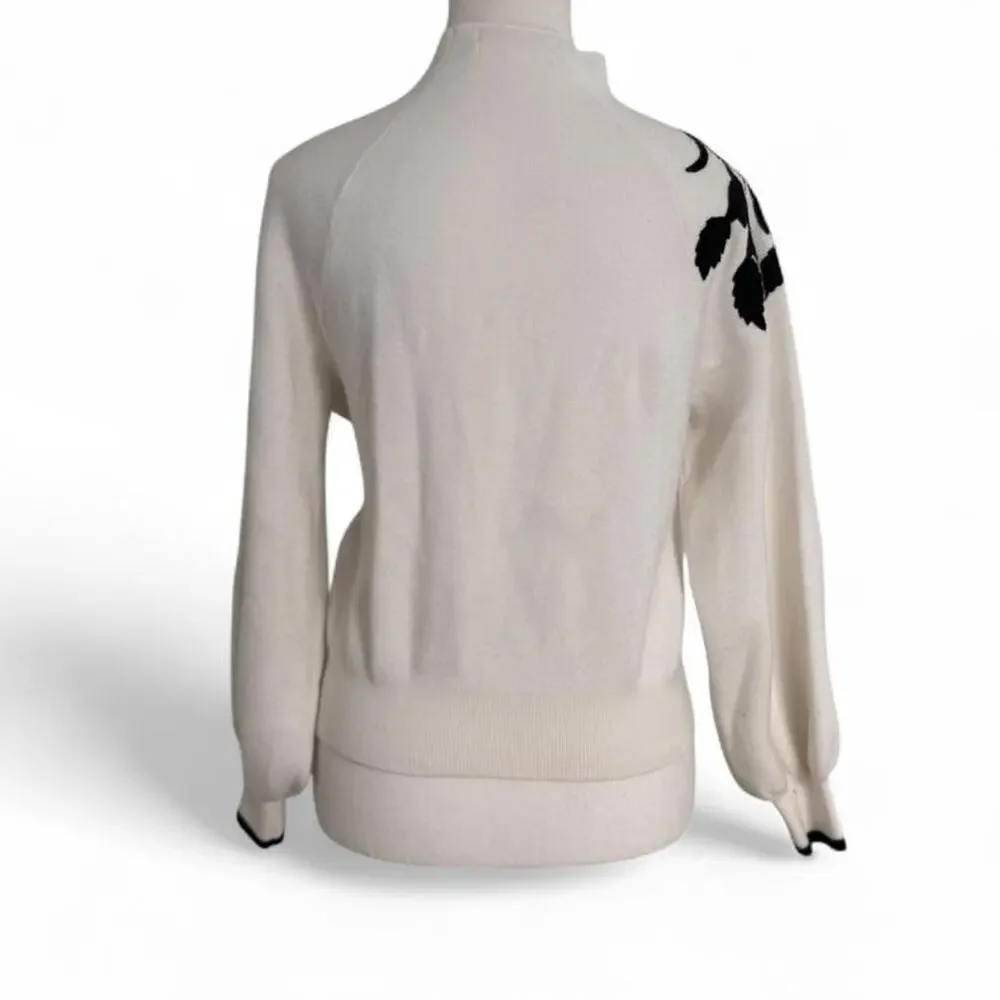 Anthropologie Applique Mock White/Black Embroidered Floral Sweater Top Size XS - Picture 2 of 7